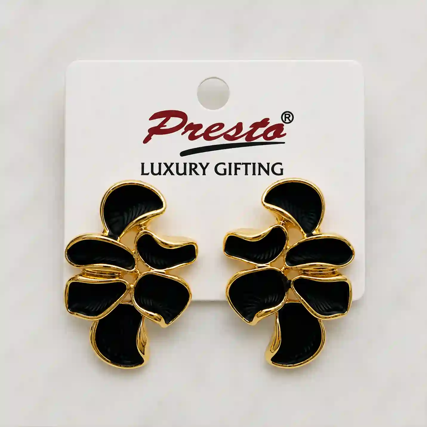 Gorgeous Black Enamel Floral Gold-Tone Earrings